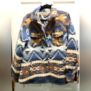 Victory Outfitters Womens L Western Design Jacket Blue/Brown